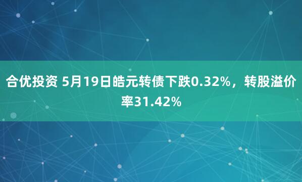合优投资 5月19日皓元转债下跌0.32%，转股溢价率31.42%